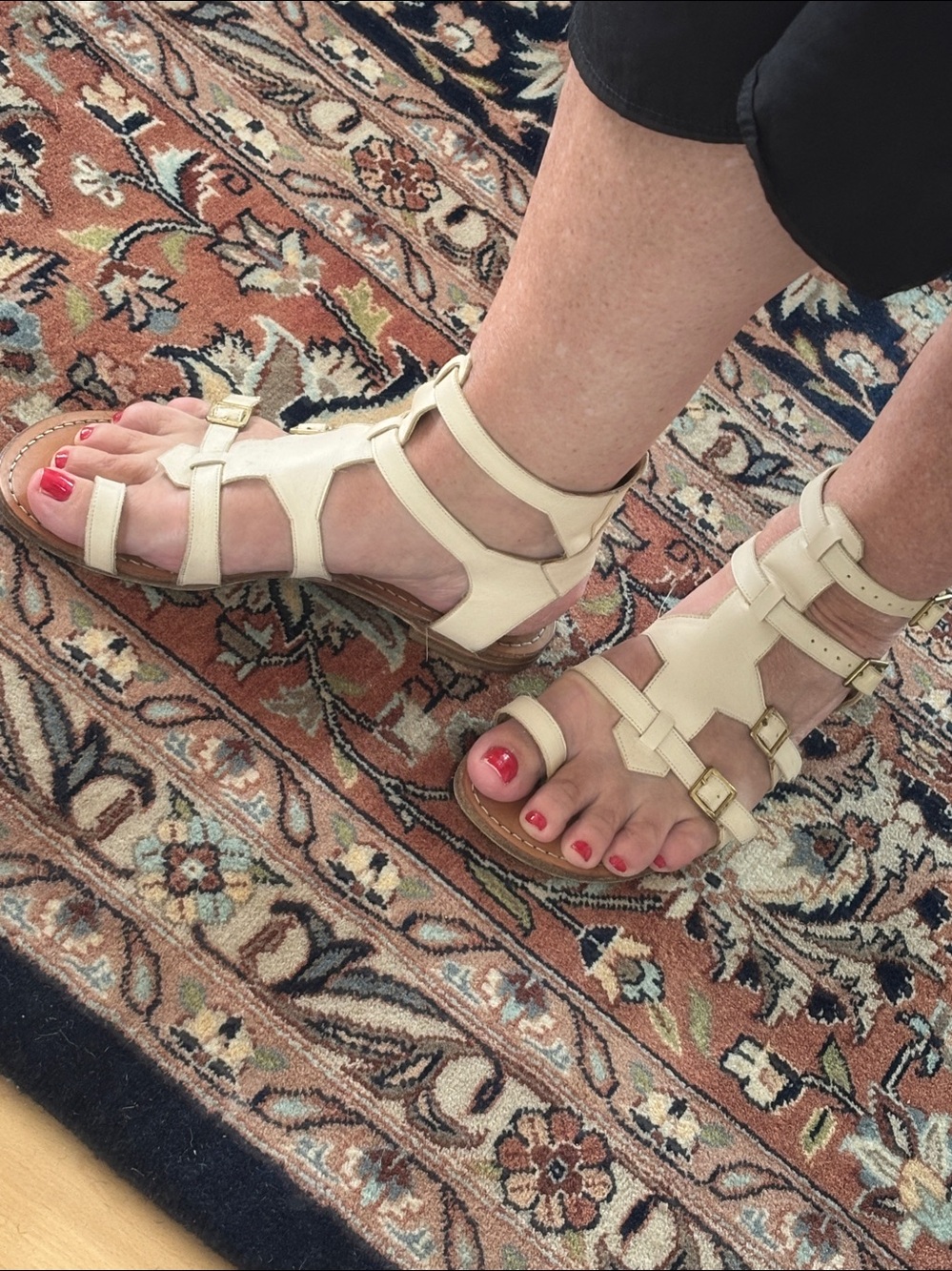 Stuart Weitzman Cream Strappy Gladiator Sandals with Gold Buckles Size 38